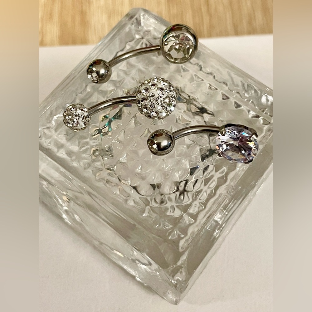 16g Classy Bling  Silver Crystal Belly Rings-Surgical Stainless Steel NWT
